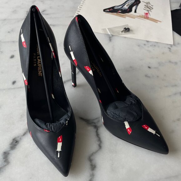 Saint Laurent Lipstick Print Leather Pumps - Picture 14 of 15
